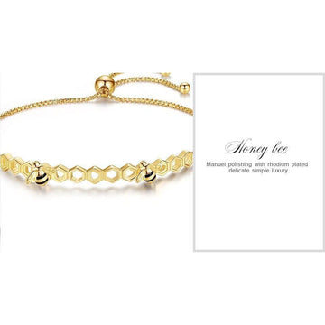 The Pink Pigs Fine Fashion Jewelry Bracelet 18K Yellow Gold/Silver / Black enamel / Adjustable to 25CM Honey Bee Bracelets and Rings In Yellow Gold Plated 925 Silver, Sweeter than Honey!